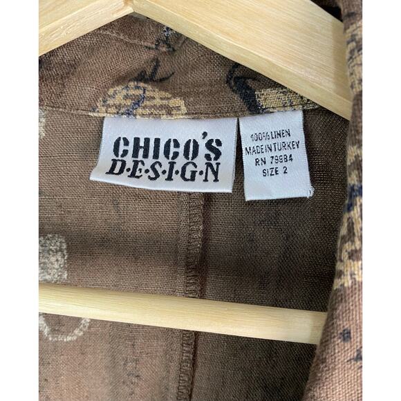 Chico's Women's Size 2 Brown Black Asian 100% Linen Button Up Shirt Jacket - Picture 5 of 7